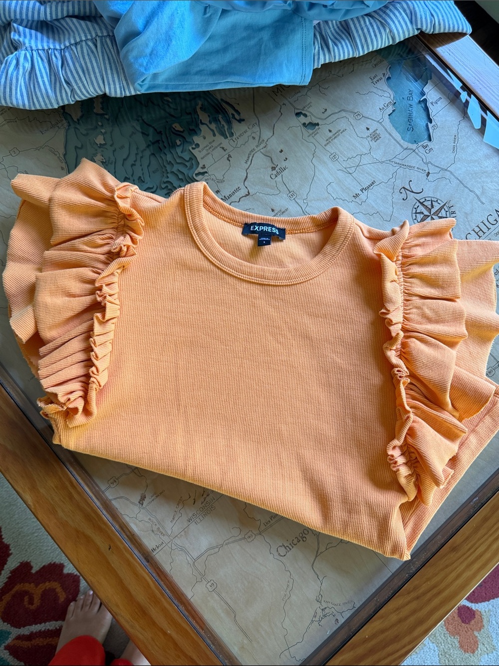 Express Ruffle Sleeve Top - Peach Orange